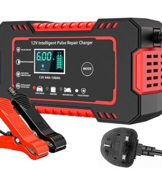 12V/6Amp Car Battery Charger, Smart Fully Automatic Battery Charger with Temperature Compensation for Most Types of Lead Acid Batteries, Red, AC Connection Required