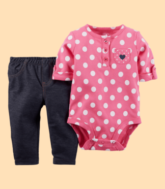Baby Girl Polka Dot Bodysuit & Leggings Set – Pink & Denim